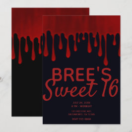 Drijvende rode bloeddruppels Halloween Sweet 16 Kaart