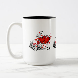 Drijvende rode harten tweekleurige koffiemok