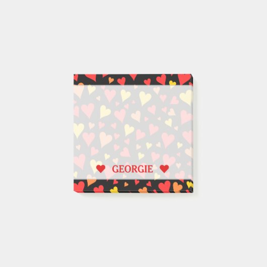 Drijvende rode, Oranje en gele harten Post-it® Notes (Voorkant)