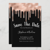 Drijvende Roos Gold Black White Trendy Wedding Save The Date (Voorkant / Achterkant)
