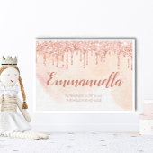 Drijvende Roos Gold Glitter Child Name Nursery Poster