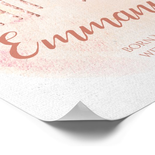 Drijvende Roos Gold Glitter Child Name Nursery Poster (Hoek)