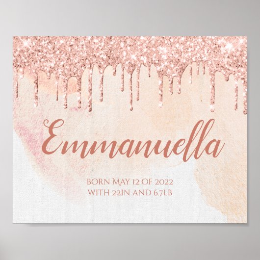 Drijvende Roos Gold Glitter Child Name Nursery Poster (Voorkant)
