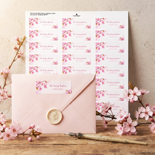 Drijvende Roze Bloemblad Romantische Botanische Etiket