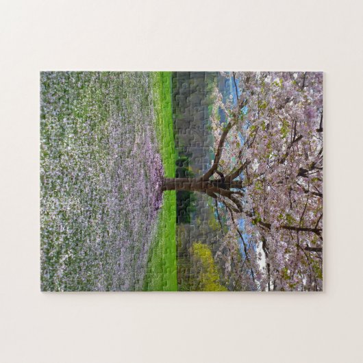 Drijvende roze bloesem van de Cherry met Bossen Legpuzzel (Horizontaal)