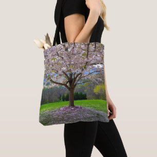 Drijvende roze bloesem van de Cherry met Bossen Tote Bag
