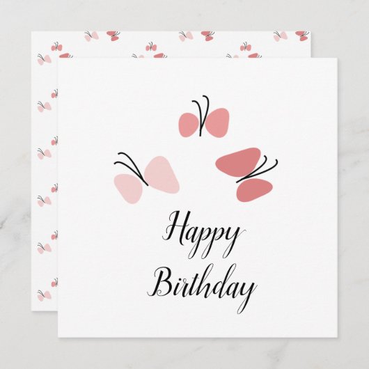 Drijvende roze Butterflies Happy Birthday (Voorkant / Achterkant)