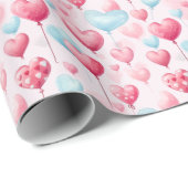 Drijvende roze en blauwe hartballonnen cadeaupapier (Rol Hoek)