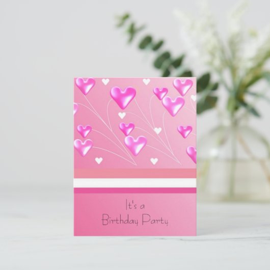 Drijvende roze harten uitnodiging op zaterdag (Staand voorkant)