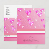 Drijvende roze harten uitnodiging op zaterdag (Voorkant / Achterkant)