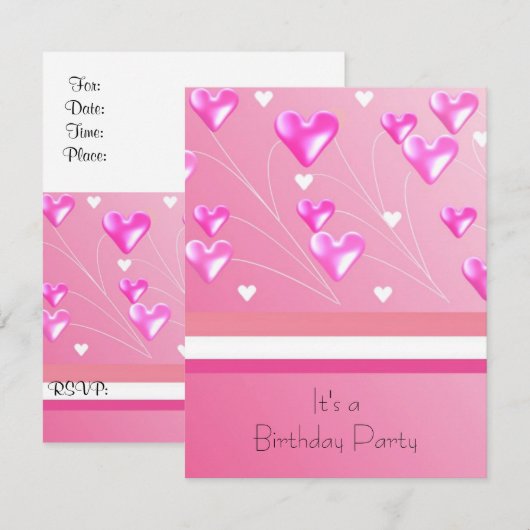 Drijvende roze harten uitnodiging op zaterdag (Voorkant / Achterkant)