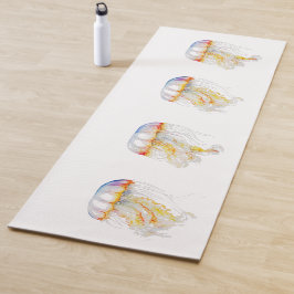 Drijvende roze kwal in waterverf yogamat