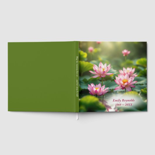 Drijvende roze lotus en lelie pads in vijver gastenboek (Volledig)