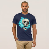Drijvende schedel met wervelende blauwe rook t-shirt (Voorkant volledig)