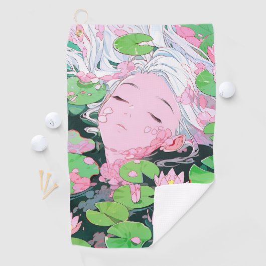 Drijvende sereniteit Water Nymph Anime Girl Golfhanddoek (Insitu)