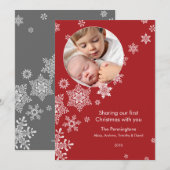 Drijvende sneeuwvlokken Eerste kerstvakantie foto Feestdagenkaart (Voorkant / Achterkant)