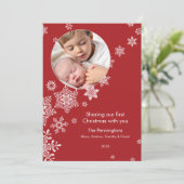 Drijvende sneeuwvlokken Eerste kerstvakantie foto Feestdagenkaart (Staand voorkant)