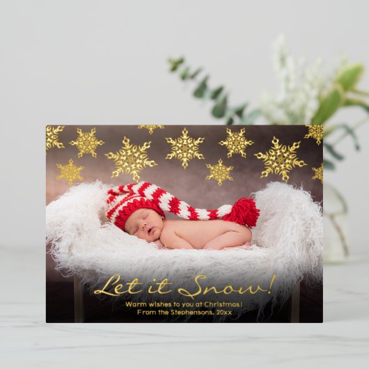 Drijvende sneeuwvlokken maken het sneeuwfotokerst folie feestdagenkaart (Staand Voorkant)
