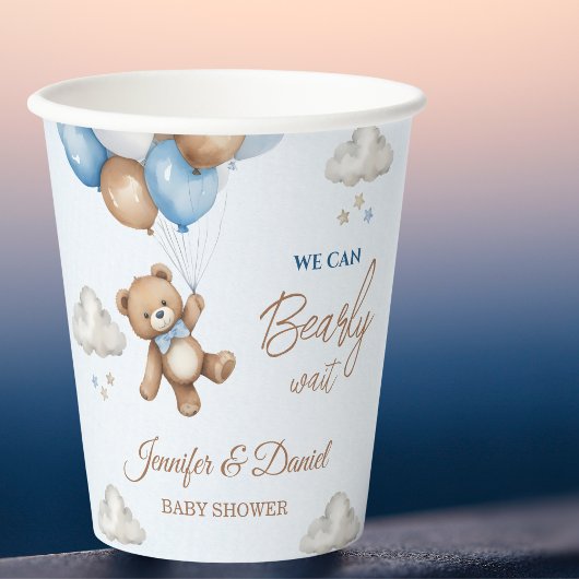 Drijvende teddybeer blauw Baby shower Papieren Bekers