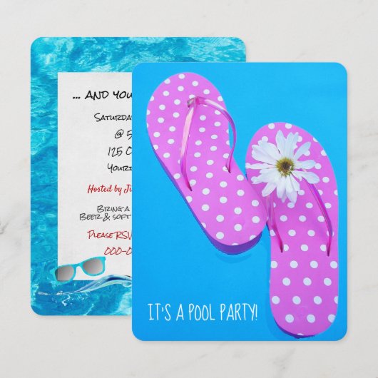 Drijvende teenslippers in zwembad kaart (Voorkant / Achterkant)