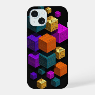 Drijvende Tribale Kubussen - 3D Isometrisch Goud T iPhone 15 Case