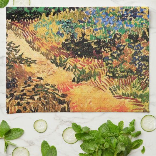 Drijvende tuin met pad door Vincent van Gogh Theedoek (Gevouwen)