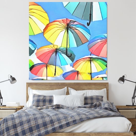 Drijvende Umbrella Sky Whimsical Parasols Art Canvas Afdruk (Insitu (Slaapkamer))