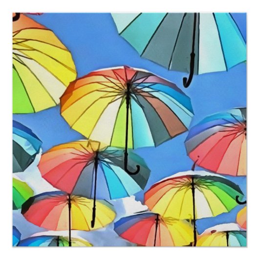 Drijvende Umbrella Sky Whimsical Parasols Art Perfect Poster (Voorkant)