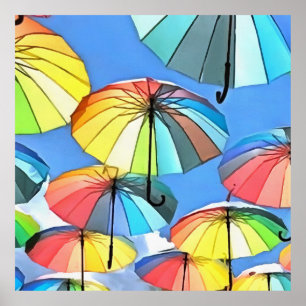 Drijvende Umbrella Sky Whimsical Parasols Art Poster