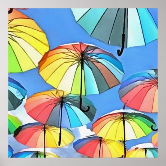 Drijvende Umbrella Sky Whimsical Parasols Art Poster (Voorkant)
