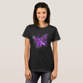 Drijvende vlinder Paarse ribbeneming T-shirt (Voorkant volledig)