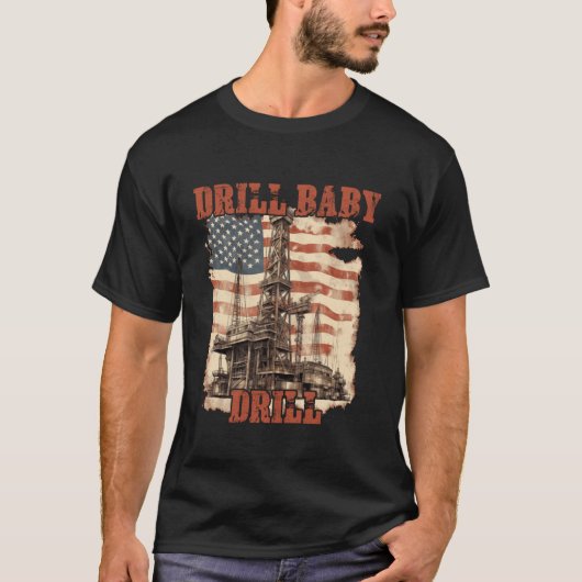 Drill Baby Drill Amerikaans vlagontwerp met lange T-shirt (Voorkant)