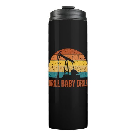Drill Baby Drill Retro Sunset Style Thermosbeker (Voorkant)
