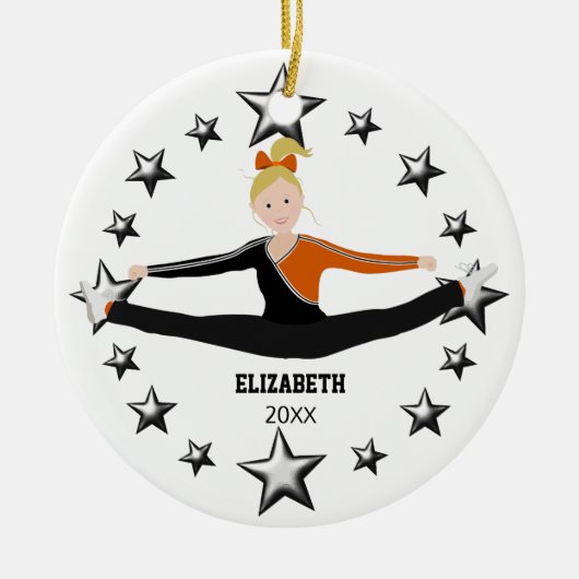 Drill Team Cheer Blonde Black en Oranje Keramisch Ornament (Voorkant)