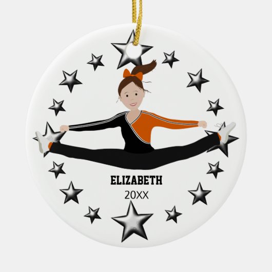 Drill Team Cheer Brunette Black en Oranje Keramisch Ornament (Voorkant)