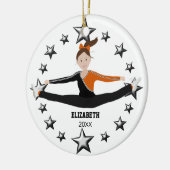Drill Team Cheer Brunette Black en Oranje Keramisch Ornament (Links)