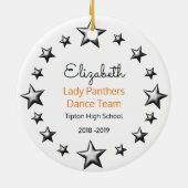 Drill Team Cheer Brunette Black en Oranje Keramisch Ornament (Achterkant)