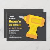 Drill Tool Boys Birthday Party-uitnodigingen Kaart (Voorkant / Achterkant)