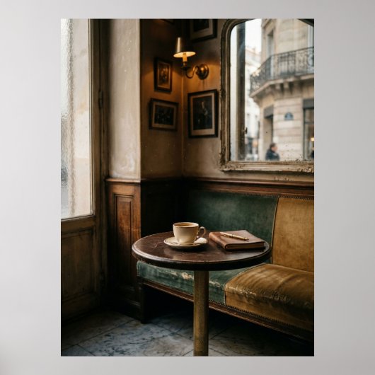 Drillerige interieur van een Pariijs café Poster (Voorkant)