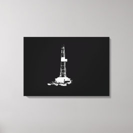Drilling Rig Silhouet Wit op Zwart Canvas Afdruk