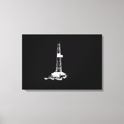 Drilling Rig Silhouet Wit op Zwart Canvas Afdruk (Voorkant)