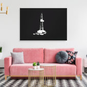 Drilling Rig Silhouet Wit op Zwart Canvas Afdruk (Insitu (Woonkamer))
