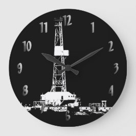 Drilling Rig Silhouette Clock (met cijfers) Grote Klok