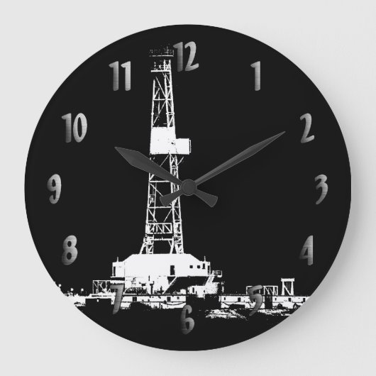 Drilling Rig Silhouette Clock (met cijfers) Grote Klok (Voorkant)