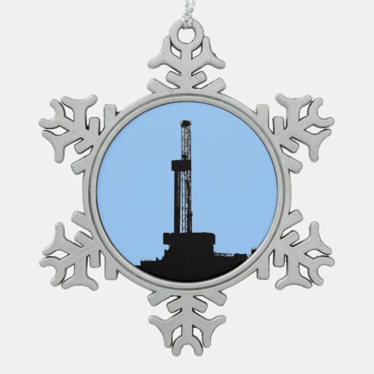 Drilling Rig Silhouette Tin Sneeuwvlok Ornament (Voorkant)