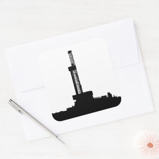 Drilling Rig Silhouette Vierkante Sticker (Envelop)