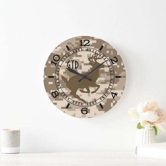Dringend digitaal camouflage-pompelmonogram grote klok (Huis)