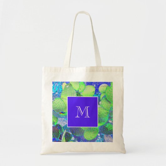 Dringend digitaal groen paardencactus monogram tote bag (Voorkant)