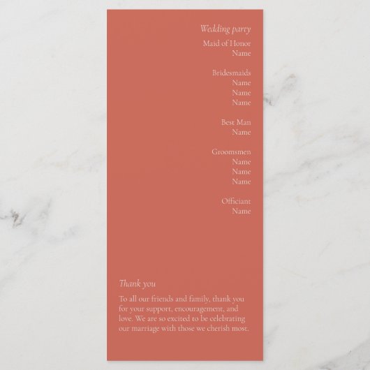 Dringend Roos Modern Wedding Program (Achterkant)