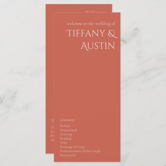 Dringend Roos Modern Wedding Program (Voorkant / Achterkant)